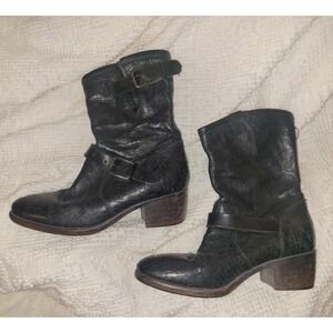 Ugg Collection Italy Conchetta Black Crosscut Leather Biker Boots size 8